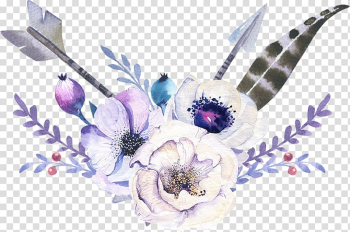 White and pink flowers illustration, Arrow Bohemianism, Elegant Watercolor Bohemian Wind Arrow Flowers transparent background PNG clipart