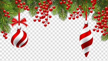 White and red bauble illustration, Christmas Gift , Christmas Pine Decoration transparent background PNG clipart
