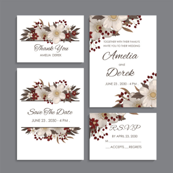 White and red floral background wedding set Free Vector