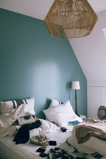 White Bed Beside Table Lamp