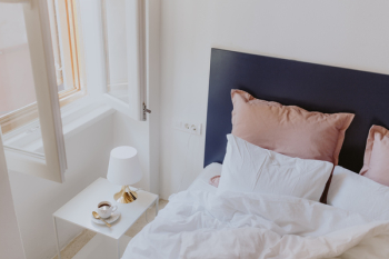 White bedroom interior with window White bedroom interior with window
