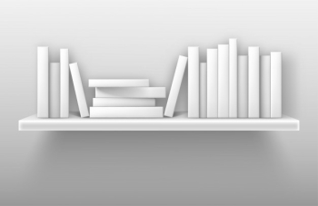 White bookshelf mockup, books on shelf in library Free Vector White bookshelf mockup, books on shelf in library Free Vector