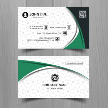 White business card with green elements