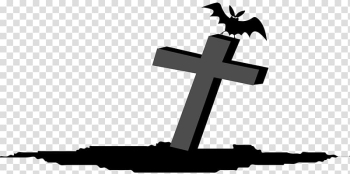 White cross illustration, Halloween , Halloween Bat on Cross transparent background PNG clipart