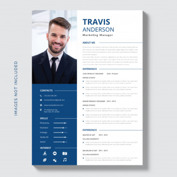 White cv template with blue and grey details Free Vector White cv template with blue and grey details Free Vector