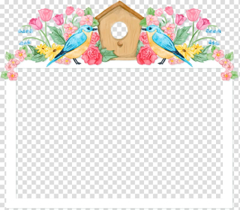 White framed birds and flowers accent frame illustration, Flower Valentines Day , Hand painted flower hand painted bird letter border transparent background PNG clipart
