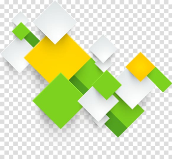 White, green, and yellow box illustration, Printing Square, Three-dimensional abstract geometric squares transparent background PNG clipart