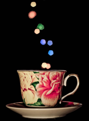 White Pink and Green Floral Ceramic Teacup