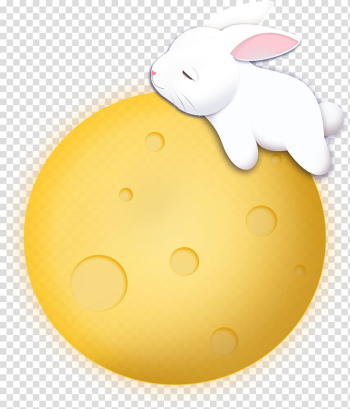White rabbit sleeping illustration, Mooncake Mid-Autumn Festival Lantern Festival, Mid autumn festival decoration transparent background PNG clipart