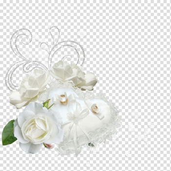 White rose and heart-shaped pillow, Wedding Flower Marriage, Creative wedding lace transparent background PNG clipart