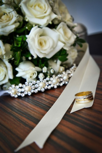 White Roses Bouquet Beside Gold-colored Ring White Roses Bouquet Beside Gold-colored Ring