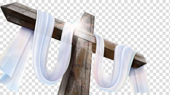 White textile covered on brown wooden cross illustration, Calvary Sayings of Jesus on the cross Crucifixion of Jesus , Holy Cross white ribbons transparent background PNG clipart