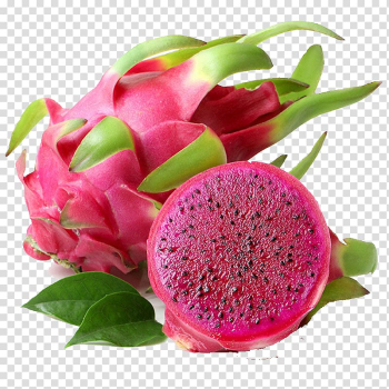 Whole red dragon fruit beside sliced dragon fruit, Juice Pitaya Fruit Food, Cut dragon fruit transparent background PNG clipart