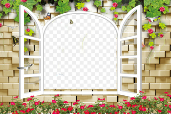 Window Paper Wall painting Wallpaper - Brick window flower vine 