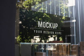 Window sign mockup in a shop Free Psd