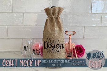 Wine bag w/glasses craft mock up |High Resolution JPEG