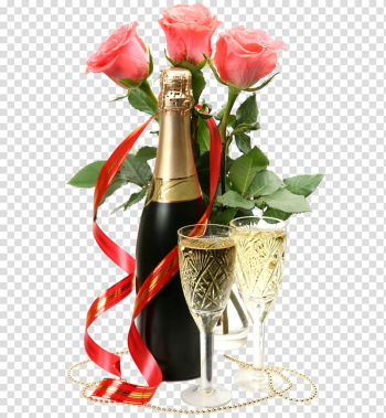 Wine glass with wine bottle, Champagne, Champagne Rose transparent background PNG clipart