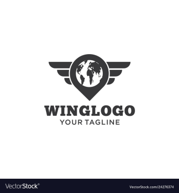 Wing world logo with pin vector image