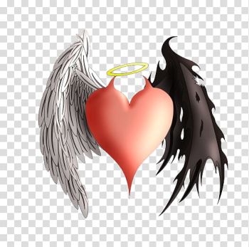 Winged heart illustration, Devil Angel Heart Demon Tattoo, Angels and demons transparent background PNG clipart