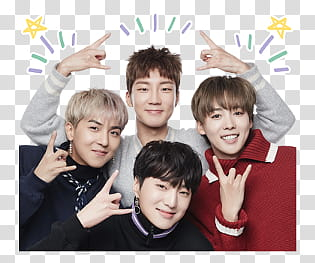 WINNER Line, four men smiling doing rock sign transparent background PNG clipart WINNER Line, four men smiling doing rock sign transparent background PNG clipart