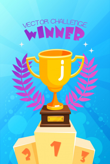Winner trophy on podium colorful poster Winner trophy on podium colorful poster