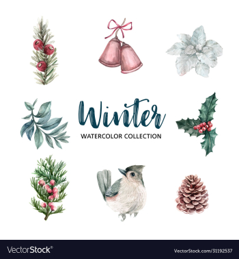 winter-theme watercolor design element on white