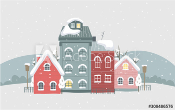Winter town vector illustration