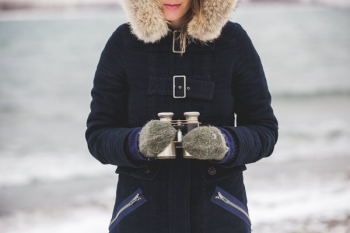 Winter Woman With Binoculars Winter Woman With Binoculars