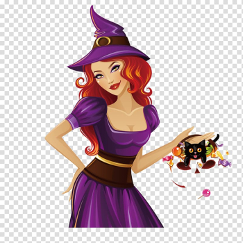 Witchcraft Halloween , Take the kitten's witch transparent background PNG clipart