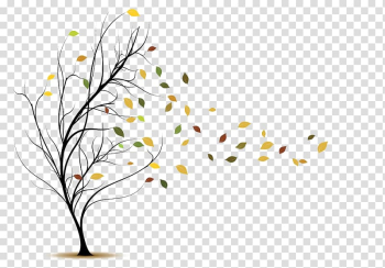 Withered tree illustration, Wind Leaf , Hand-painted wind blowing leaves transparent background PNG clipart