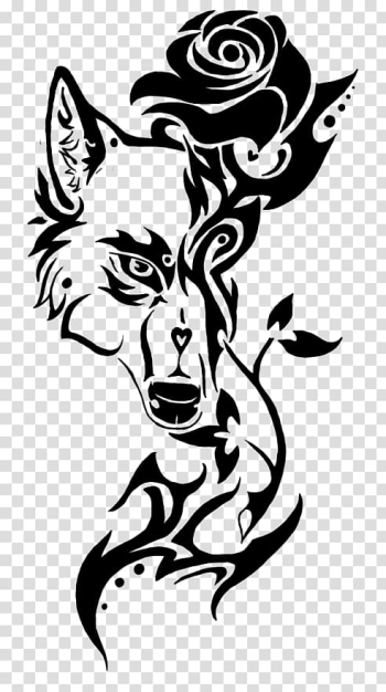 Wolf head and rose illustration, Sleeve tattoo Drawing, wolf tatto transparent background PNG clipart