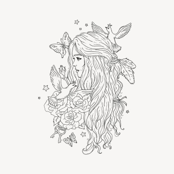 Woman aesthetic portrait drawing, line | Free PSD - rawpixel