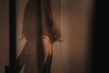 Woman Behind Curtain Woman Behind Curtain