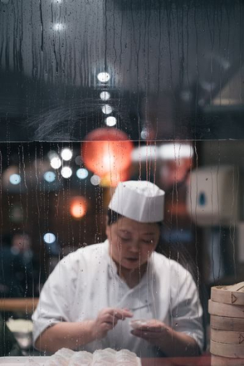 woman chef reflection from mirror woman chef reflection from mirror