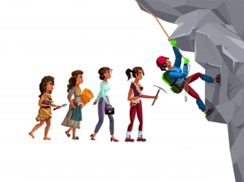 Woman climber evolution time line vector cartoon illustration concept Free Vector