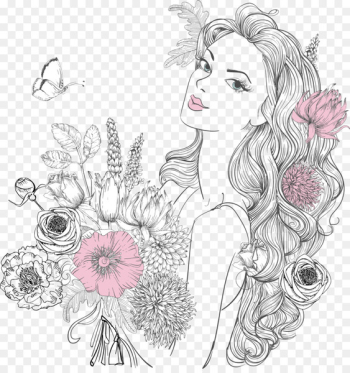 Woman Drawing Flower Portrait - Beautiful women holding flowers vector 