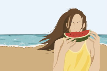 Woman eating watermelon, aesthetic illustration | Free Photo Illustration - rawpixel