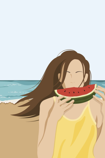 Woman eating watermelon, aesthetic illustration | Free Photo Illustration - rawpixel