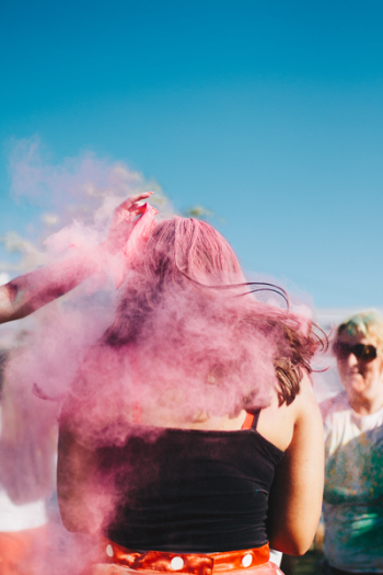 Woman Hair Covered With Pink Powder Woman Hair Covered With Pink Powder