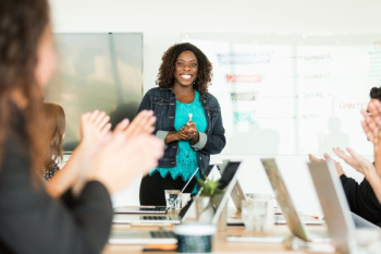 Woman Happy Leading Meeting Woman Happy Leading Meeting