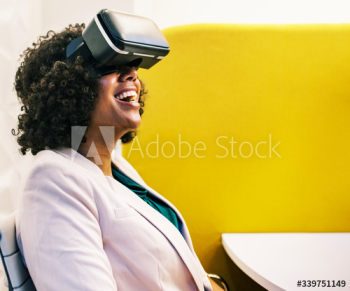 Woman having fun with a VR headset Woman having fun with a VR headset