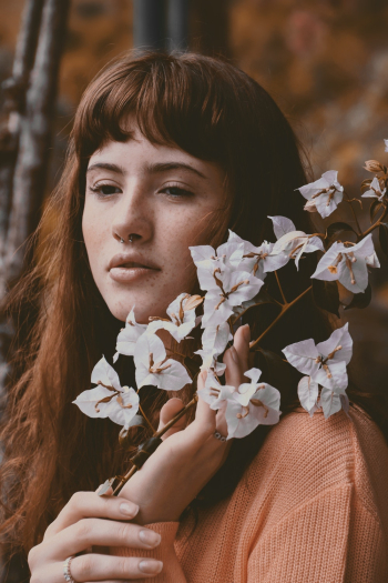 Woman Holding Bougainvillea