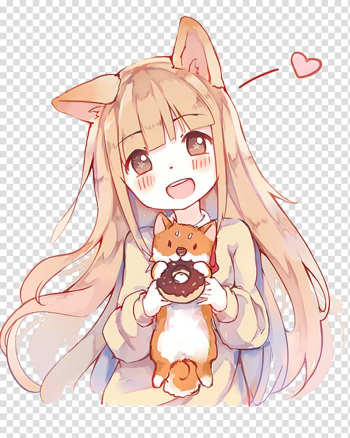 Woman holding cat and doughnut graphic illustration, Anime Drawing Manga Chibi, Happy material free transparent background PNG clipart