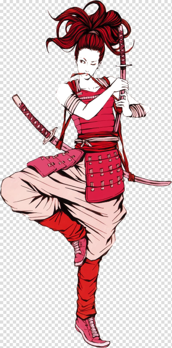 Woman holding red katana illustration, Nagareyama Samurai Ru014dnin Bushi Watercolor painting, Samurai Japanese watercolor transparent background PNG clipart
