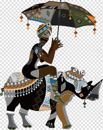 Woman holding umbrella , African art Drawing, African People transparent background PNG clipart