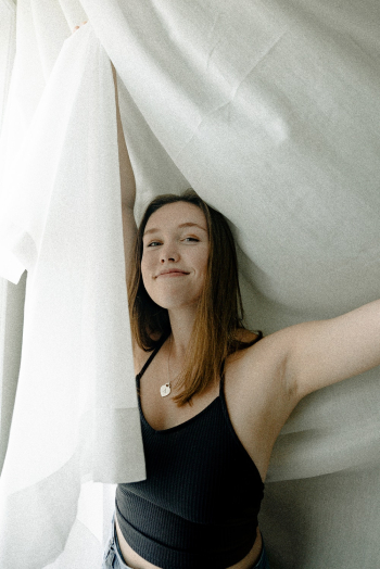 Woman Holding White Blanket Woman Holding White Blanket