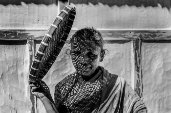 Woman Holding Woven Basket Woman Holding Woven Basket
