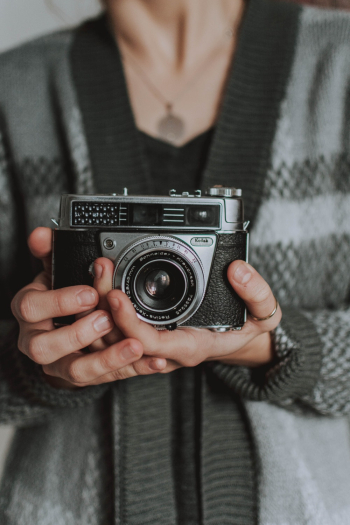 Woman Holdinng Black Analogue Camera Woman Holdinng Black Analogue Camera