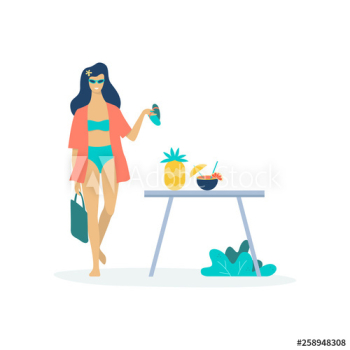 Woman in swimsuit with fresh cocktail Woman in swimsuit with fresh cocktail