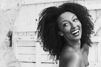 Woman In Tube Top Smiling Woman In Tube Top Smiling